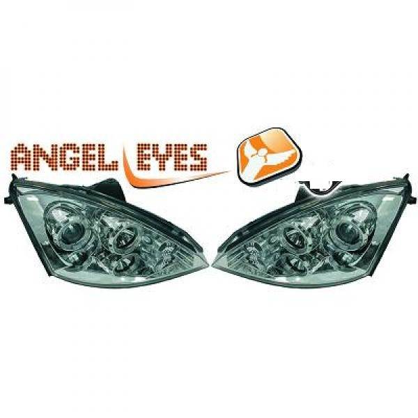 FORD FOCUS 98-01 Frontlykter Angel Eyes Chrome