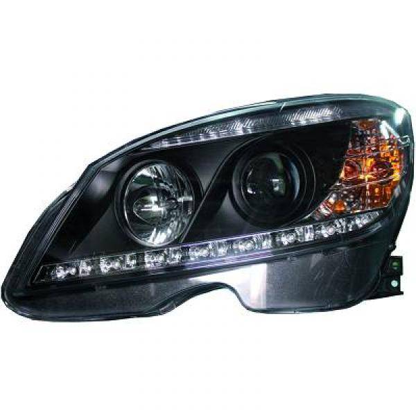 MB C W204 07-11 Frontlykter LED TFL Svart