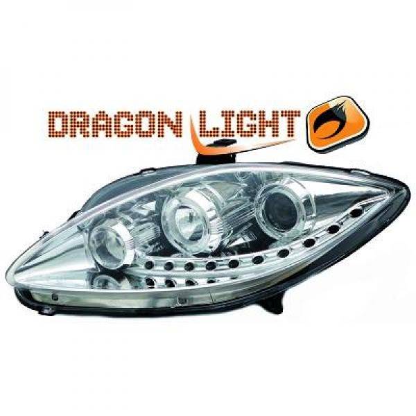 SEAT LEON II 05-09 Frontlykter Dragon Lights Chrome