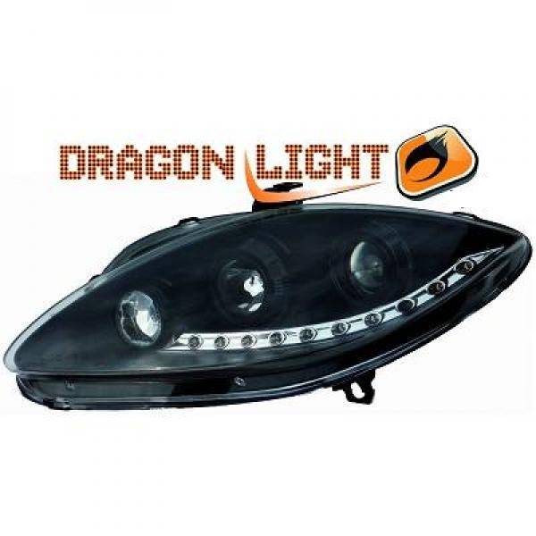 SEAT LEON II 05-09 Frontlykter Dragon Lights Svart