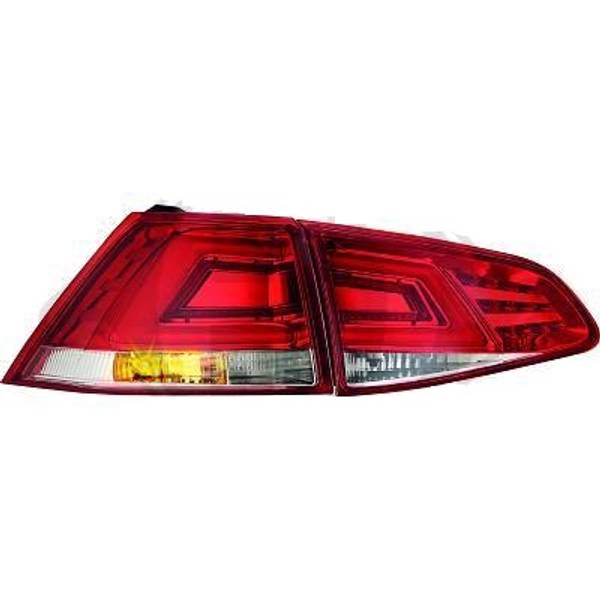 VW GOLF VII 12-17 Baklykter LED Klarglass Rød-Hvit-Chrome