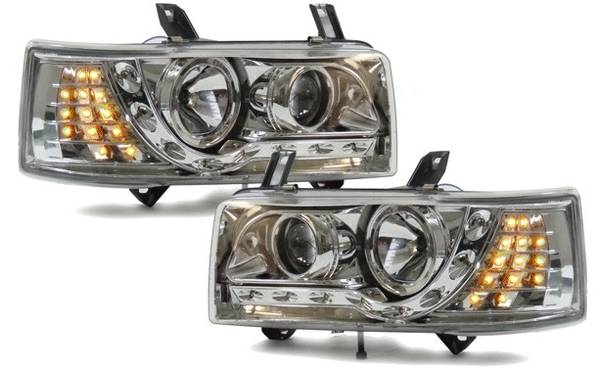 VW T4 90-03 Frontlykter Devil Eyes Chrome