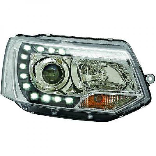 VW T5 09-15 Frontlykter LED H7/H1 Chrome