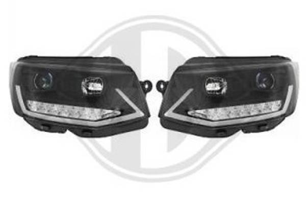 VW T6 15-19 Frontlykter H1/H7 Kjørelys LED Svart